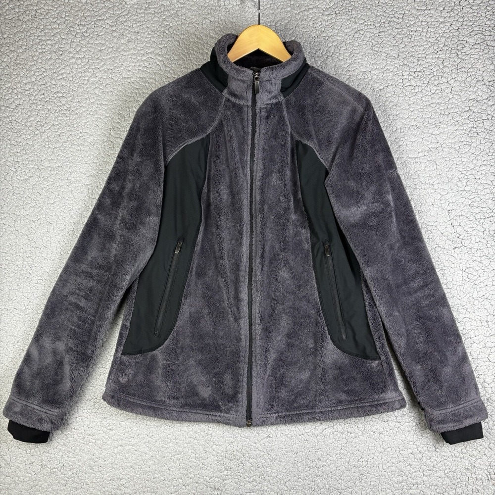 Columbia‎ Interchange Deep Pile Fleece Jacket Black Gray Womens M Furry Full Zip